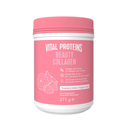 Collagen | Beauty Collagen - 15g Collagen Peptides Per Portion - Healthy Skin &amp; Hair - Strawberry Lemon Flavour - Vital Proteins - 271gm