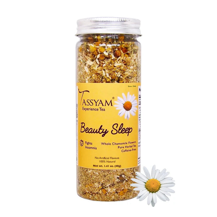 Tea | Beauty Sleep Chamomile Herbal Tea - Caffeine Free - Natural - No Artificial Flavors - Tassyam Organics - 20gm