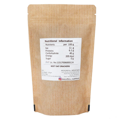 Beet Oat Cracker | Oven Baked - Vegan, No Added Preservatives, Iron Rich &amp; Diabetic Friendly - Bites Of Bliss - 115gm