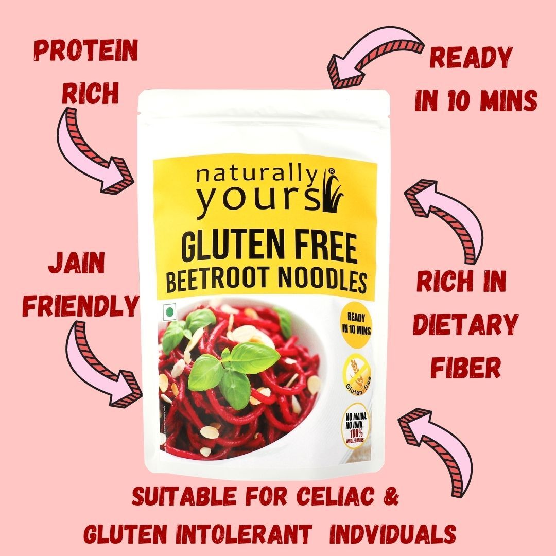 Beetroot Noodles – Gluten Free, Rich In Protein, Rich In Fiber, No Maida, No Onion &amp;amp; No Garlic - Naturally Yours – 100gm