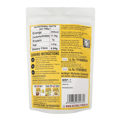 Beetroot Noodles – Gluten Free, Rich In Protein, Rich In Fiber, No Maida, No Onion &amp;amp; No Garlic - Naturally Yours – 100gm
