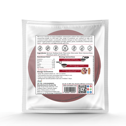 Beetroot Roti | Wrap - Tortilla - Vegan, Gluten Free, Grain Free, No Maida, No Gmo, Diabetic Friendly &amp;amp; Zero Trans Fat - Get Sorted - (Pack Of 5) - 300gm