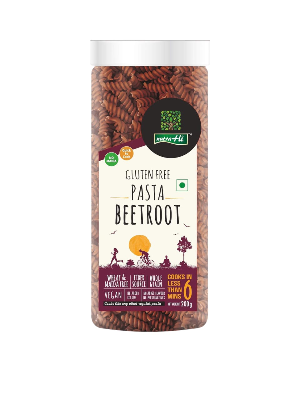 Pasta | Beetroot -Vegan, Gluten Free, No Maida, No Wheat, No Added Flavour & No Added Preservatives - NutraHi - 200gm