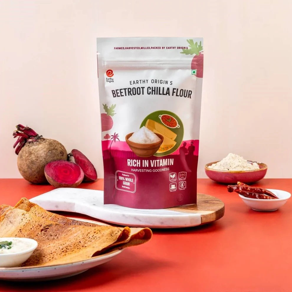 Chilla Mix | Beetroot Chilla Mix - 100% Whole Grain - Naturally Gluten Free, Preservatives Free, High In Protein - Earthy Origins - 250gm