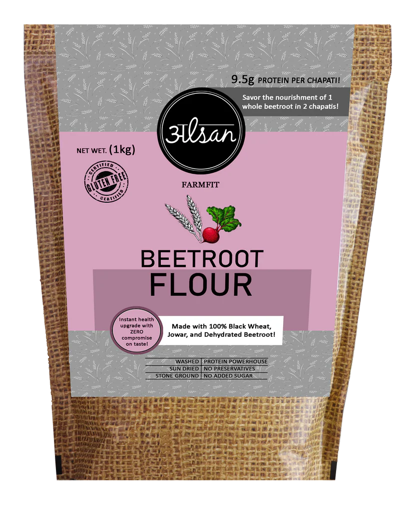 Beetroot Flour | (Made With 100% Black Wheat, Jowar, And Dehydrated Beetroot) - Sundried - Stone Ground - Gluten Free, No Added Preservatives - Alsan - 1000gm