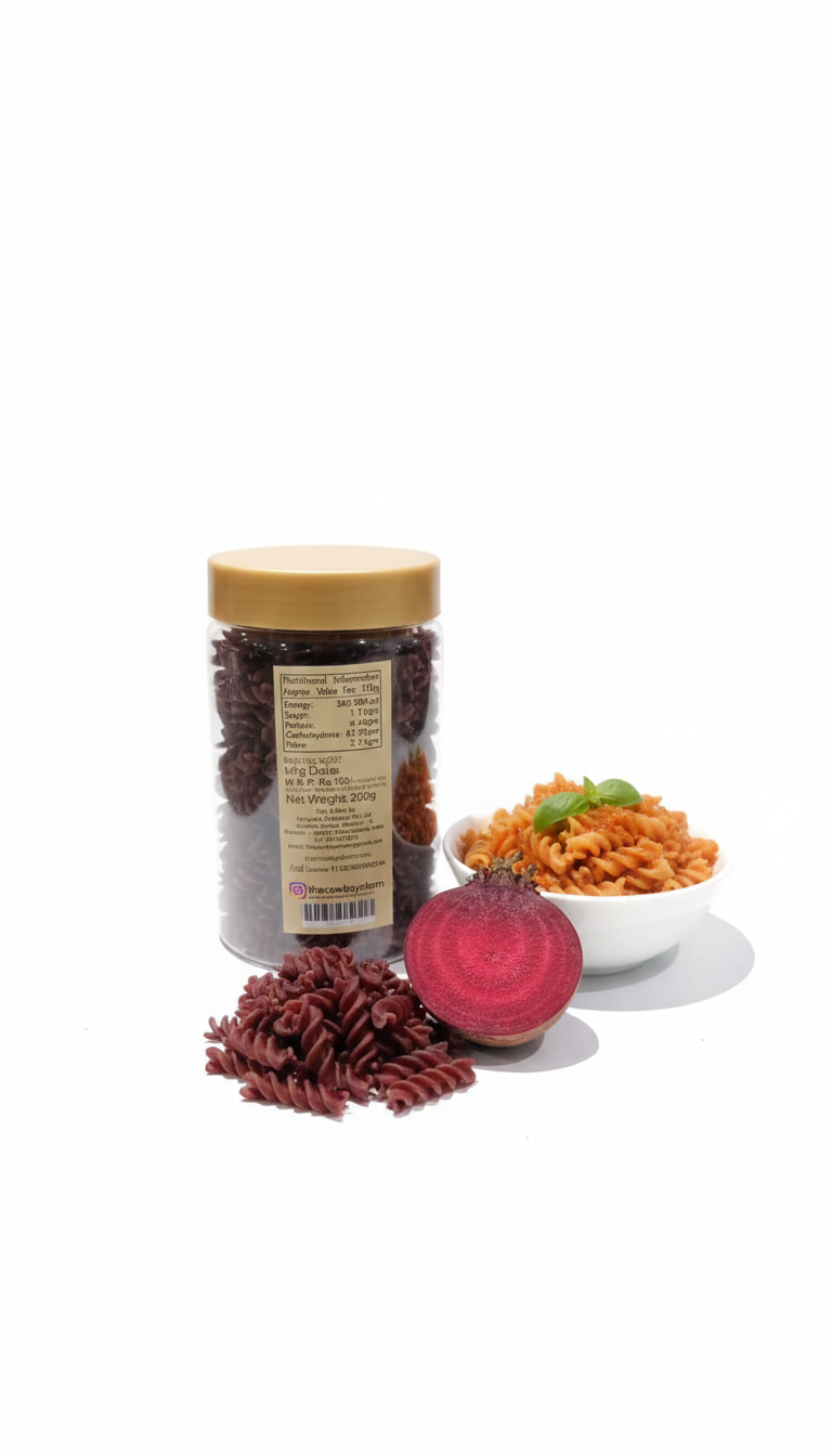 Pasta | Beetroot Fusilli Pasta - Vegan, Gluten Free Pasta - High Protein, Fibre- No Msg, Low Glycemic Index &amp; Preservatives Free – The Cow Boys Farm – 200gm