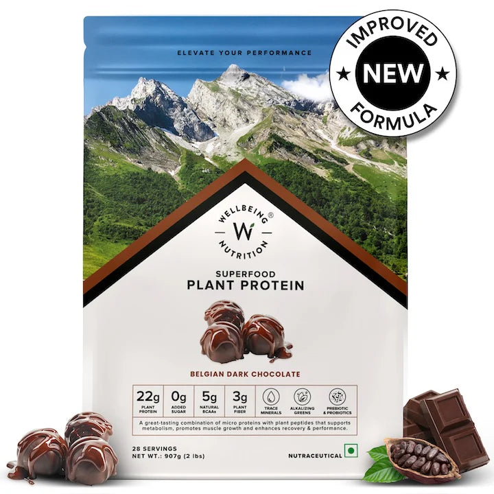 Protein Powder | Plant Protein - Belgian Dark Chocolate – 22gm Plant Protein – Vegan, Gluten Free, Dairy Free &amp; Non GMO – Wellbeing Nutrition – 907gm