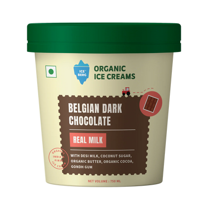 Ice Cream | Belgian Dark Chocolate Ice Cream (Made From Real Milk, Gondh Gum, Organic Butter, Belgian Dark Chocolate ) - Churned with authentic &amp; Real Ingredients - Iceberg Organic Ice Cream - 750ml