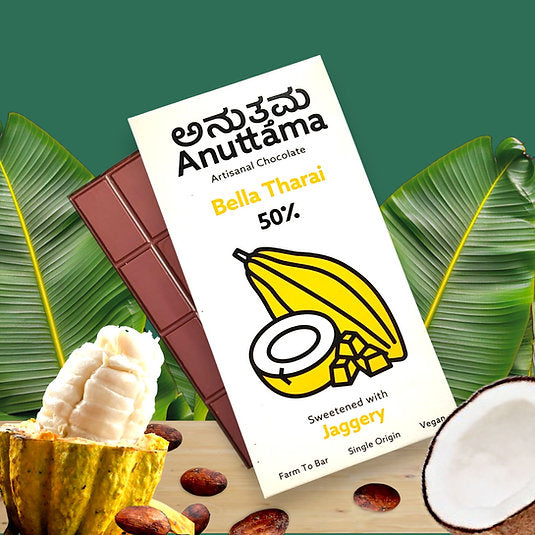 Milk Chocolate | Mylk Chocolate - Bella Tharai (Sweetened With Jaggery) – 50% Cocoa - Farm To Bar – Single Origin – Vegan, No Added Preservatives &amp; No Added Artificial Flavours – Anuttama Artisanal Chocolate – 50gm