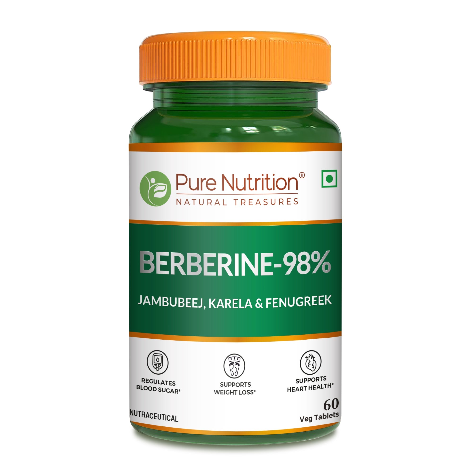 Berberis Aristata | Berberine 98% (With Jambubeej, Karela &amp; Fenugreek Extract) - No Added Synthetic Additives – Pure Nutrition – 60 Veg Capsules