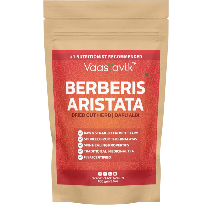 Tea | Berberis Aristata - Dried Cut Herb - Himalayan Sourced - Traditional Medicinal Tea - Organic - Skin Healing Properties &amp;amp; Caffeine Free - Vaastavik - 100gm