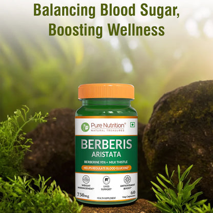 Berberis Aristata | Berberine 95% + Milk Thistle – Helps Regulate Blood Glucose – Weight Management – No Added Synthetic Additives – Pure Nutrition – 60 Veg Capsules