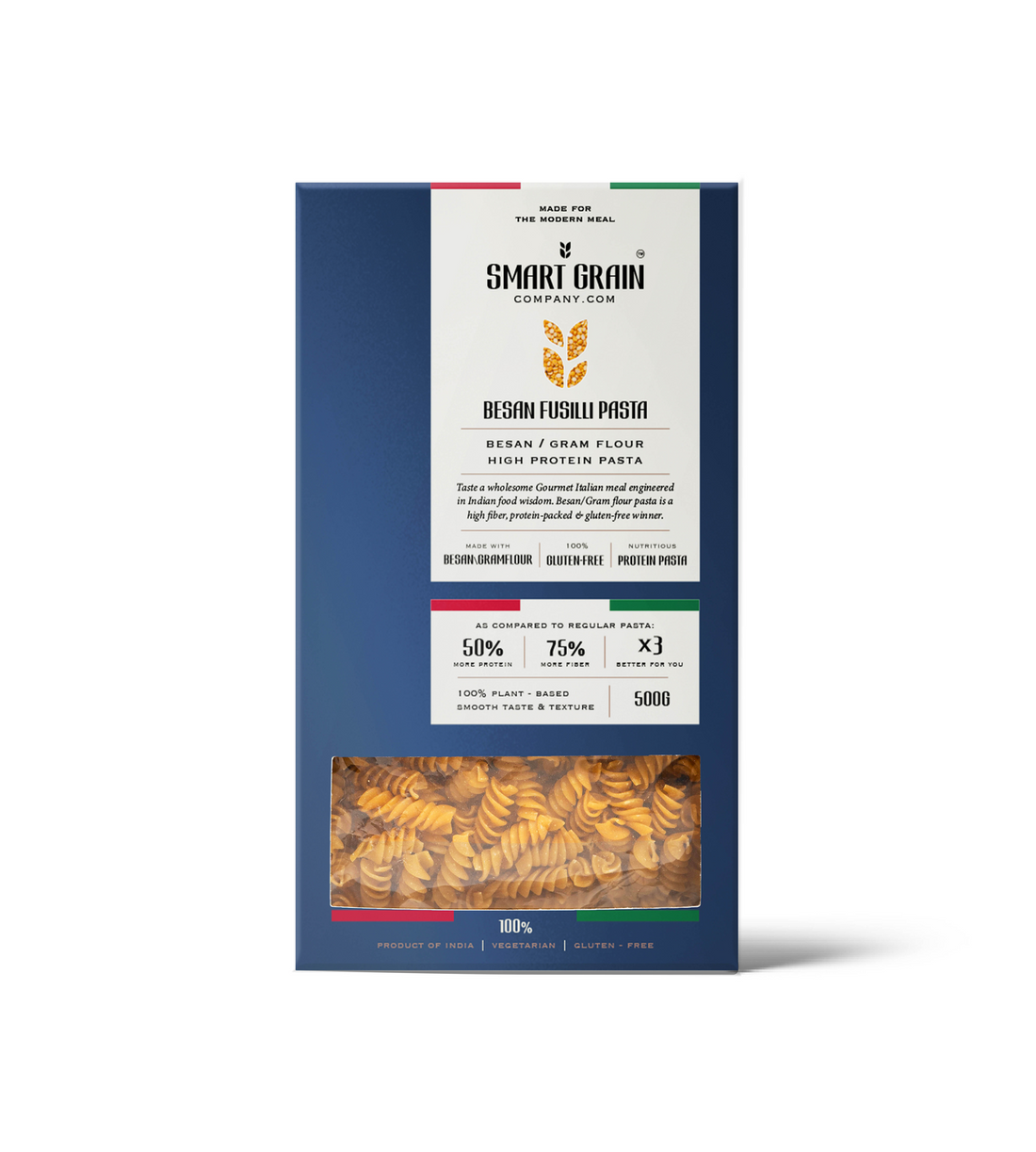 Pasta | Besan Fusilli Pasta (Made With Besan Gram Flour) – Smooth Taste & Texture - Plant Based – High In Protein – Gluten Free, No Maida, No Wheat, Non GMO & No Added Preservatives Or Chemical Free – Smart Grain – 500gm
