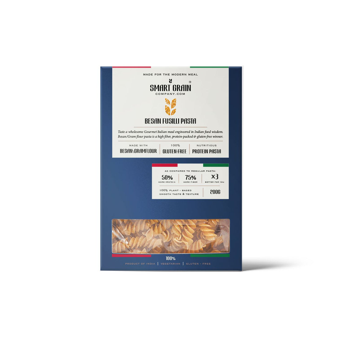 Pasta | Besan Fusilli Pasta (Made With Besan Gram Flour) – Smooth Taste & Texture – Plant Based – High In Protein – Gluten Free, No Maida, No Wheat, Non GMO & No Added Preservatives Or Chemical Free – Smart Grain – 200gm