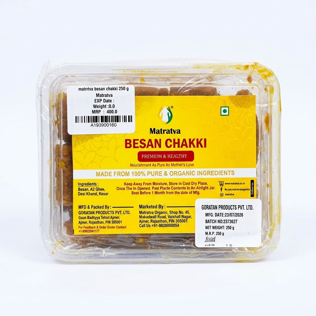 Chakki | Besan Chakki - Made From 100% Organic Ingredients A2 Ghee - No Preservatives,Refined Sugar Free - Matratva - 500gm