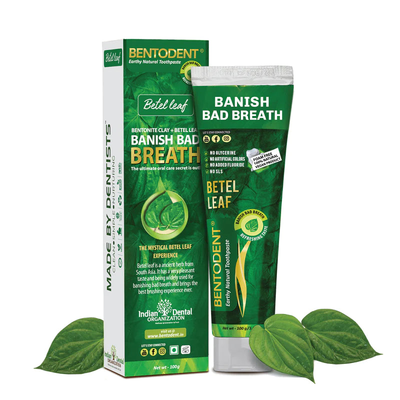 Toothpaste | Betel Leaf - Vegan, Gluten Free, Glycerin Free, Fluoride Free & No Added Artificial Colors - Bentodent - 100gm