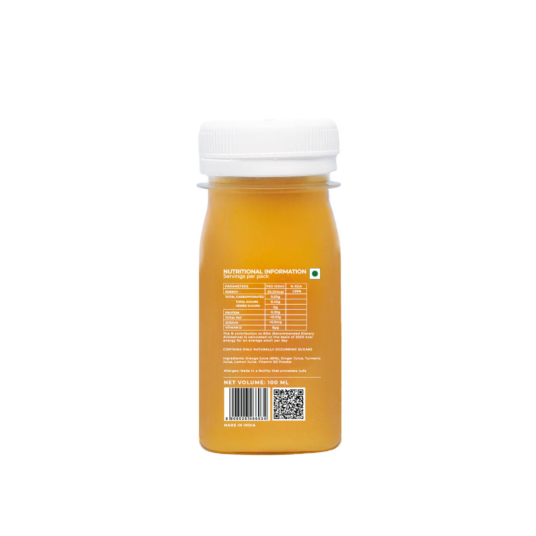 Better D-fense | Sunshine In A Bottle - Orange - Ginger - Turmeric - Lemon - Vitamin D3 Powder - Cold Pressed - Vegan, Gluten Free, Non GMO, No Added Sugar &amp; Preservatives Free - Better Shot - 100ml