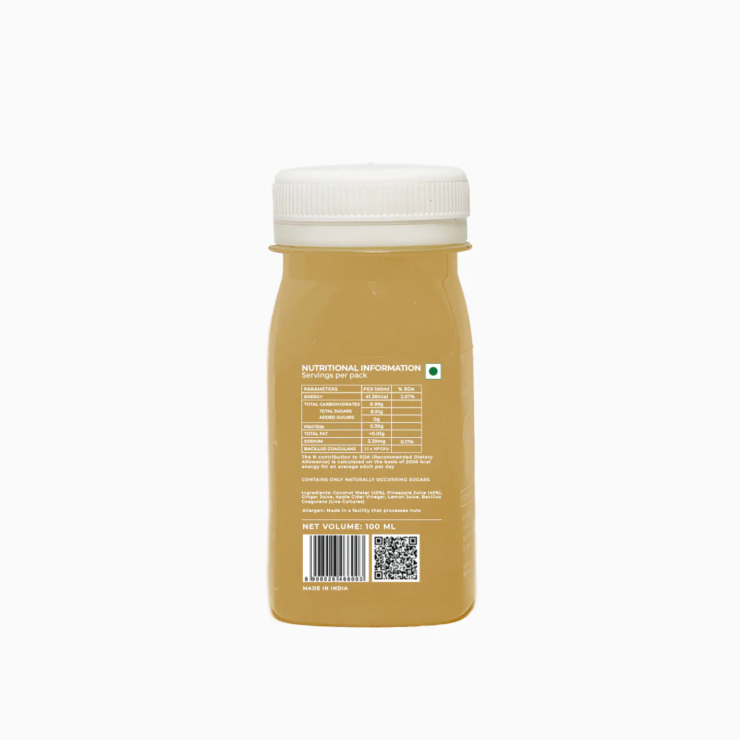Better Digest | Your Daily Fix For A Happy Gut - Coconut Water - Pineapple - Apple Cider Vinegar - Ginger - Lemon - Bacillus Coagulans - Cold Pressed - Vegan, Gluten Free, Non GMO, No Added Sugar &amp; Preservatives Free - Better Shot - 100ml