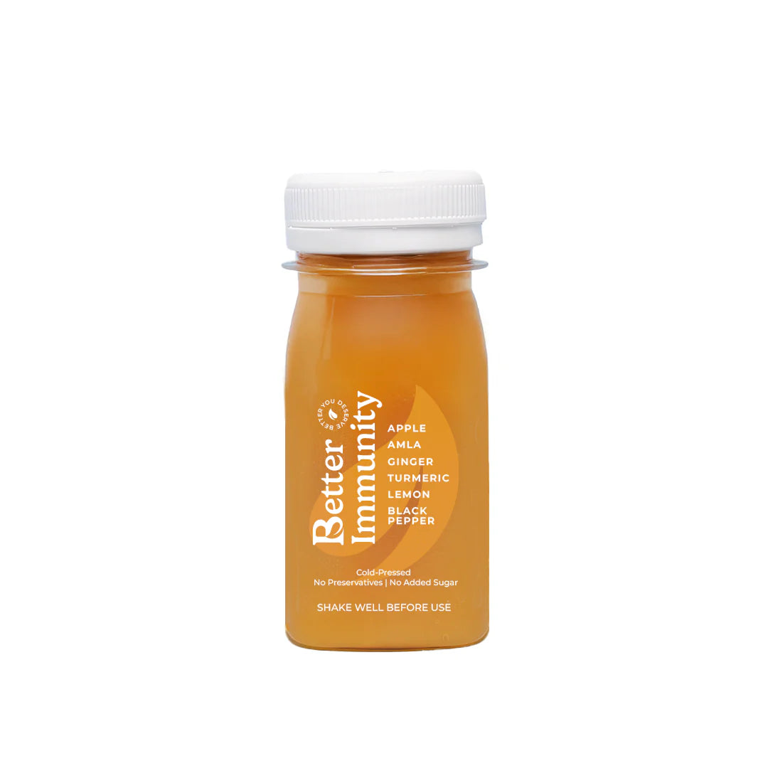 Better Immunity | Just Like Mom’s Secret Immunity Potion - Apple - Amla - Ginger - Turmeric - Lemon - Black Pepper - Cold Pressed - Vegan, Gluten Free, Non GMO, No Added Sugar & Preservatives Free - Better Shot - 100ml