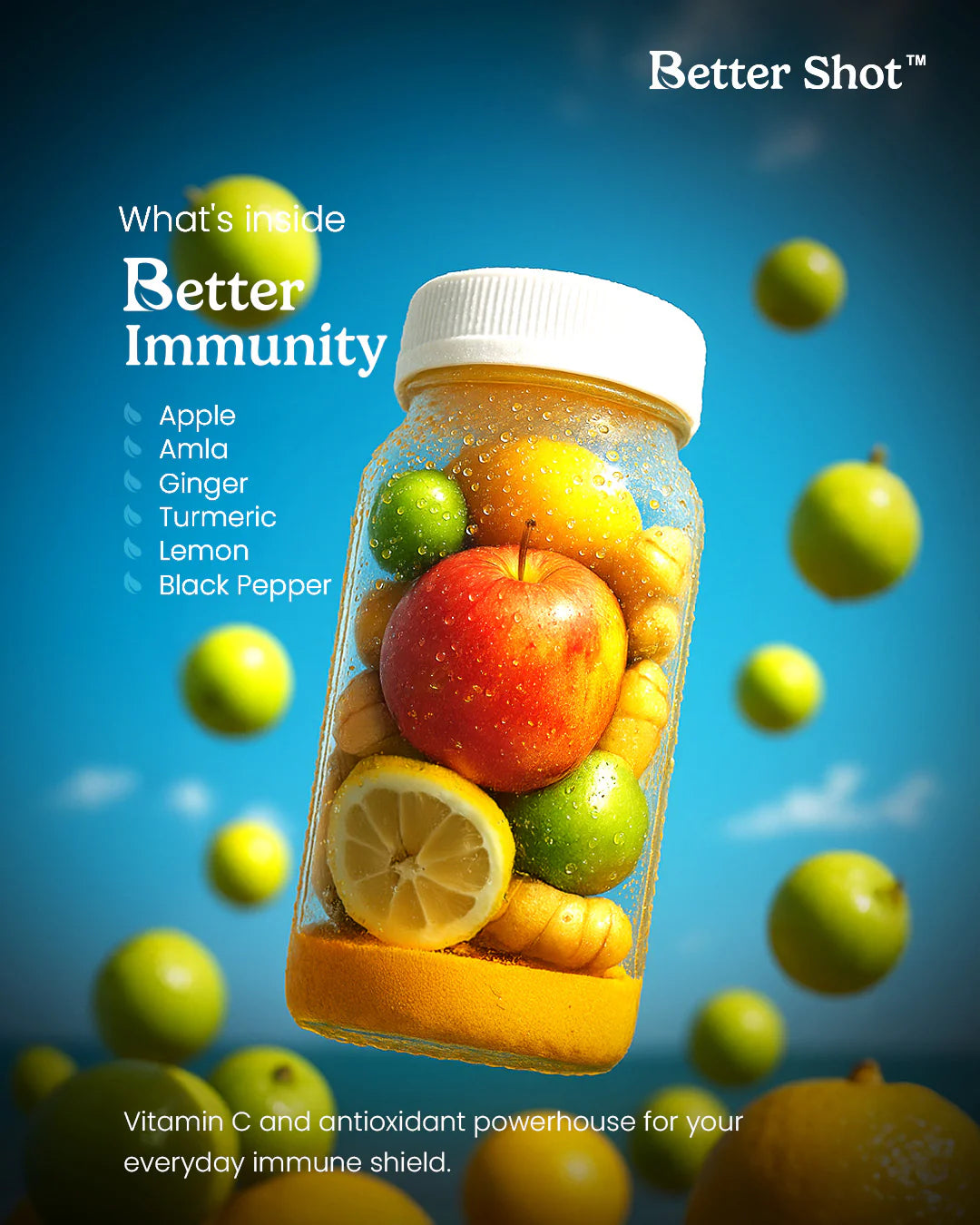 Better Immunity | Just Like Mom’s Secret Immunity Potion - Apple - Amla - Ginger - Turmeric - Lemon - Black Pepper - Cold Pressed - Vegan, Gluten Free, Non GMO, No Added Sugar &amp; Preservatives Free - Better Shot - 100ml