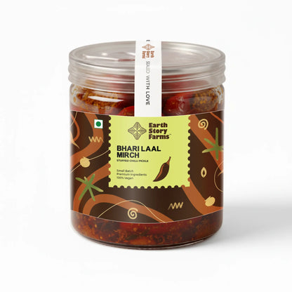 Bhari Laal Mirch (Stuffed Chilli Pickle) - 100% Vegan - Preservative Free - Earth Story Farms- 200gm