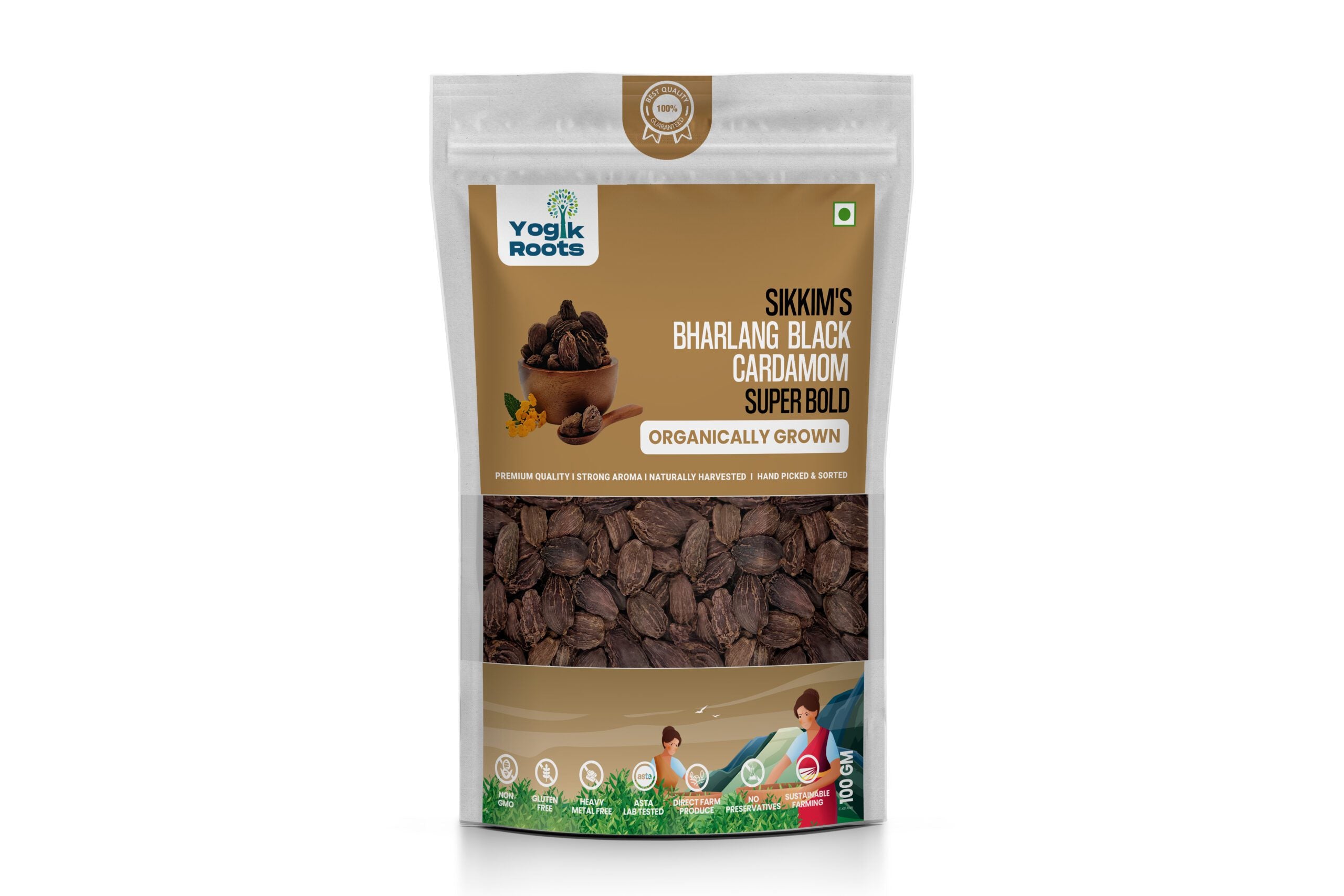 Black Cardamom | Bharlang (Sikkim) - Super Bold - Organically Grown - Strong Aroma - Naturally Harvested - Gluten Free, Non Gmo, Residue Free &amp;amp; No Added Preservatives - Yogik Roots - 100gm