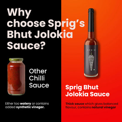 Chilli Sauce | Bhut Jolokia Extra Hot Chilli Sauce - Vegan, Gluten Free &amp; No Added Sugar - Sprig - 120gm