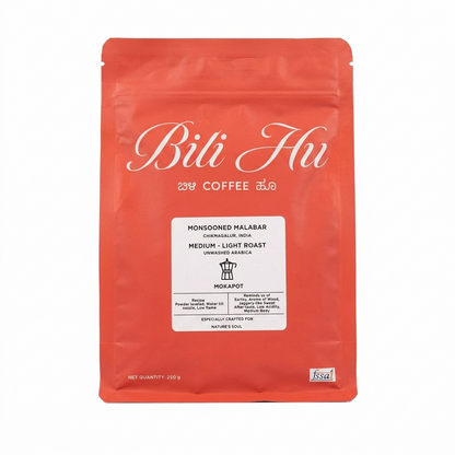 Coffee | Monsooned Malabar ( Mokapot Coffee )- Medium Light Roast -Unwashed Arabica-Craft Roasted– Bili Hu – 250gm