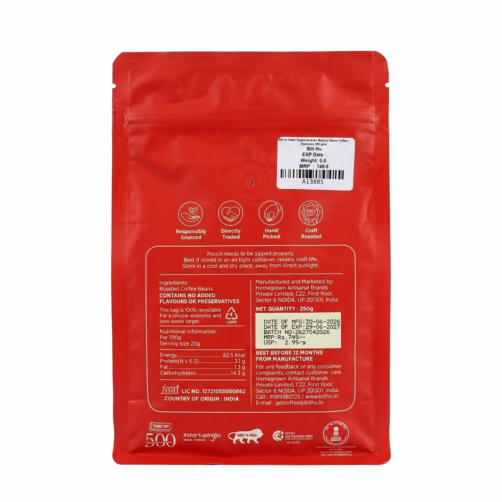 Coffee | Monsooned Malabar (Home Espresso ) - Medium Light Roast -Unwashed Arabica-Craft Roasted– Bili Hu – 250gm