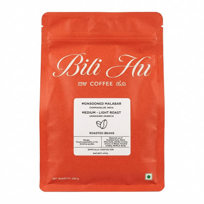Coffee | Monsooned Malabar (Roasted Beans) - Medium Light Roast -Unwashed Arabica-Craft Roasted– Bili Hu – 250gm
