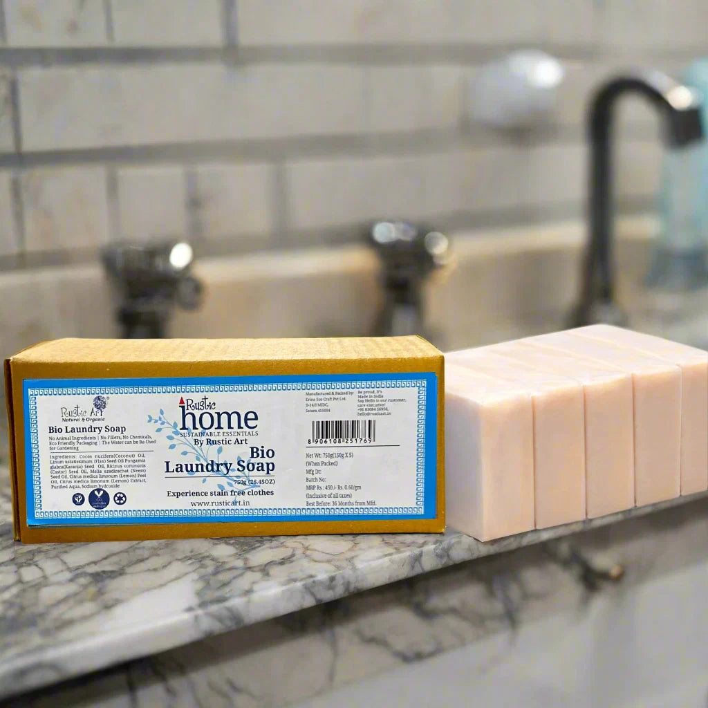 Bio Laundry Soap | (Stain Free Clothes) - Vegan, No Fillers & Harsh Chemicals – Rustic Art – Set Of 5 - 750gm