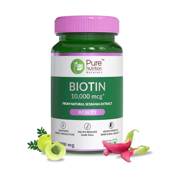 Biotin | Biotin From Natural Sesbania Extract – Supports Healthy Hair And Skin – 1000mg – Pure Nutrition – 60 Vegetarian Tablets
