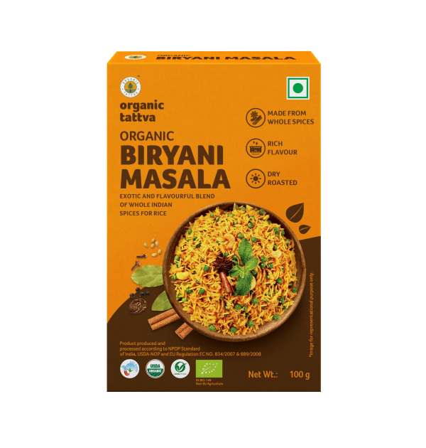 Biryani Masala - USDA Organic - Vegan, Exotic &amp;amp; Flavourful Blend Of Whole Indian Spices For Rice - Organic Tattva – 100gm