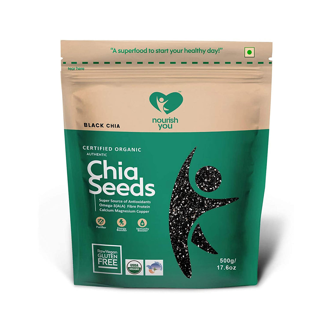 Black Chia Seeds – Vegan, Gluten Free, Keto Friendly, Super Source Of Antioxidants Omega-3 Ala, Fibre, Protein, Calcium, Magnesium &amp;amp; Copper - Nourish You – 500gm