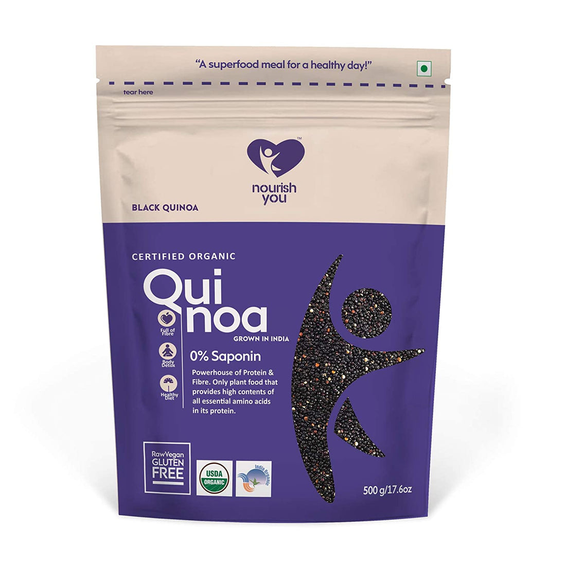 Black Colour Quinoa Seeds - Vegan, Gluten Free, Powder House Of Protein &amp;amp; Fibre - Nourish You - 500gm