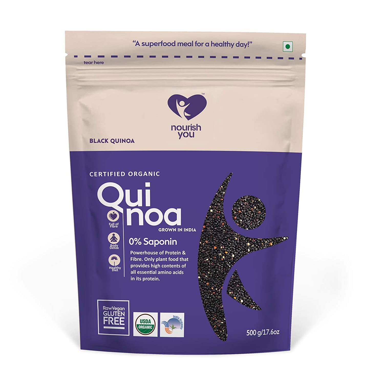 Black Colour Quinoa Seeds - Vegan, Gluten Free, Powder House Of Protein &amp;amp; Fibre - Nourish You - 500gm