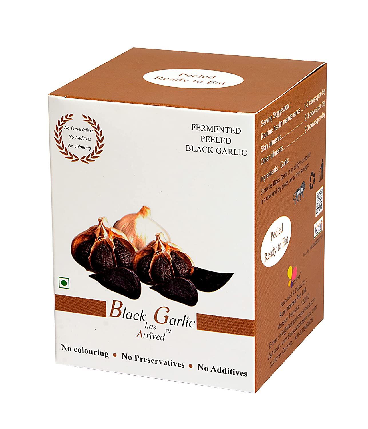Black Garlic - Ready To Eat Peeled Cloves; Fermented, Non-Pungent &amp;amp; Great Taste - Kasaya Essential - 75gm