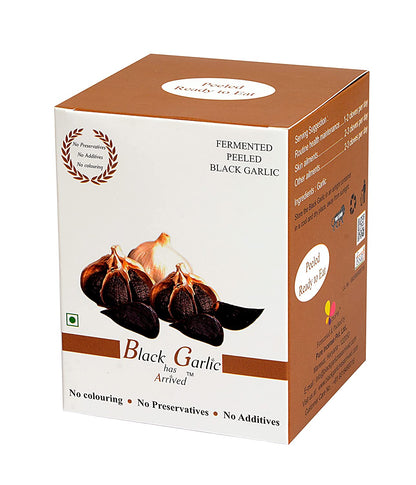 Black Garlic - Ready To Eat Peeled Cloves; Fermented, Non-Pungent &amp;amp; Great Taste - Kasaya Essential - 75gm