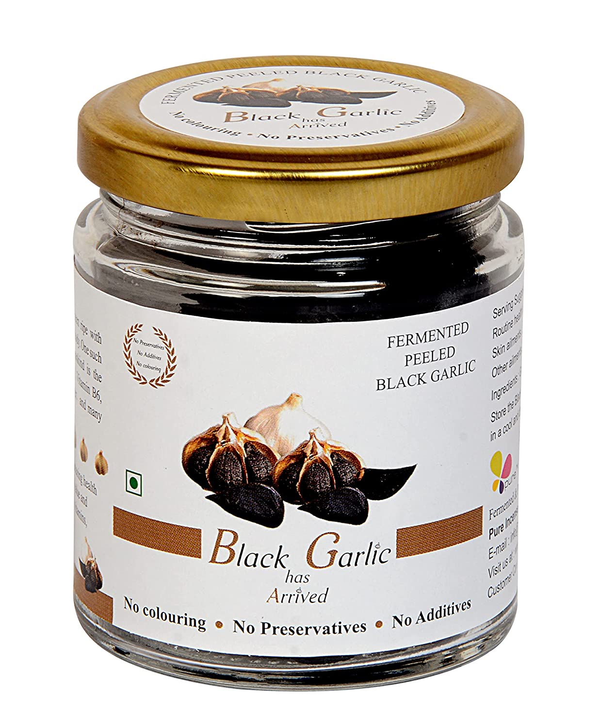 Black Garlic - Ready To Eat Peeled Cloves; Fermented, Non-Pungent &amp;amp; Great Taste - Kasaya Essential - 75gm