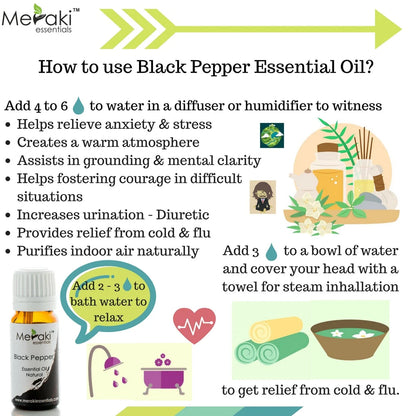 Black Pepper Essential Oil (Piper Nigrum) - Natural - Indian - Meraki Essentials - 10ml