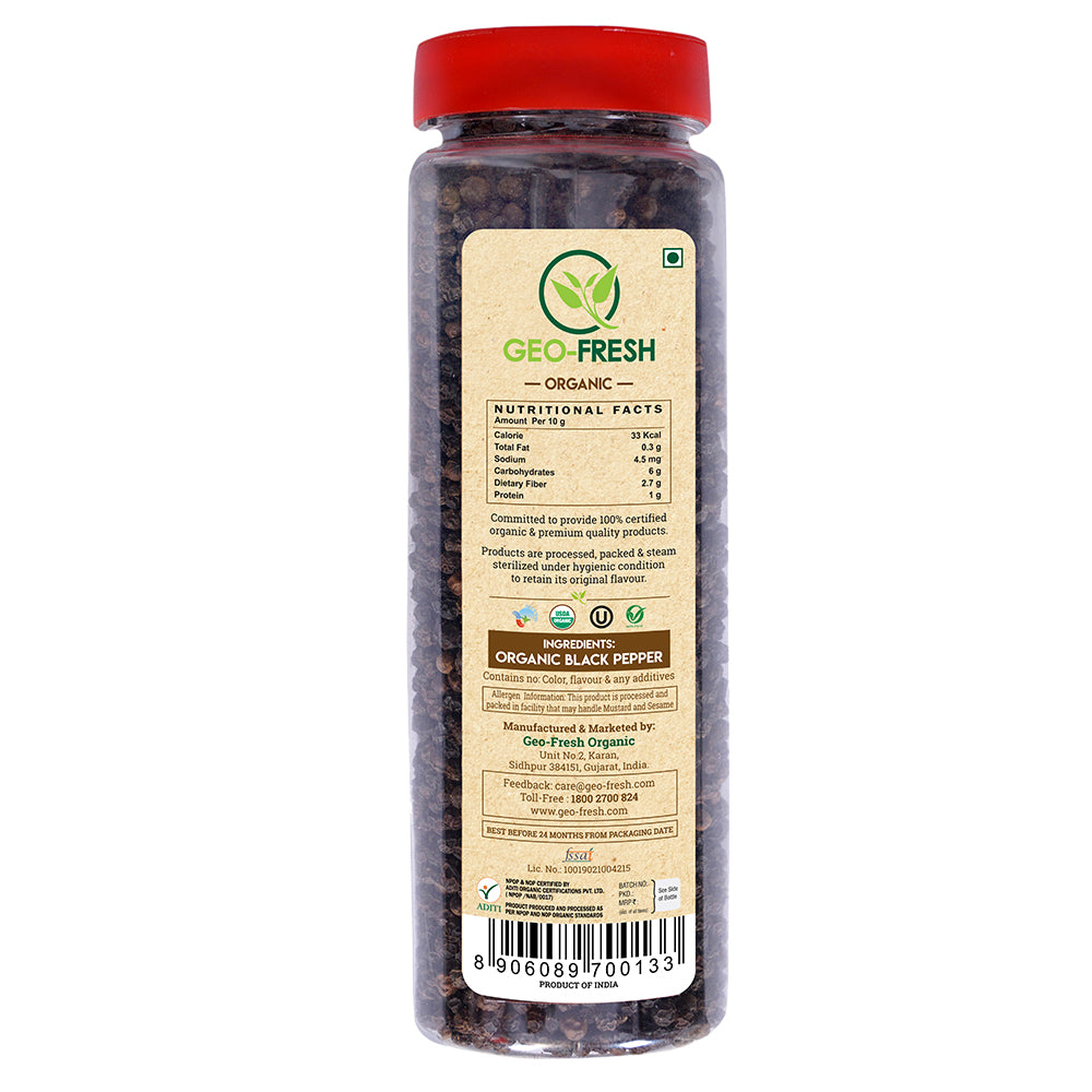 Black Pepper | USDA Organic - Geo-Fresh - 425gm