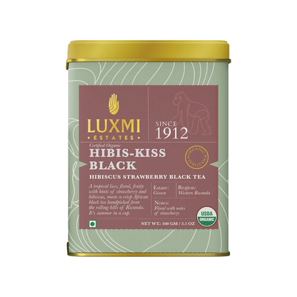 Tea | Black - Hibis Kiss Black (Blend In Hibiscus &amp;amp; Strawberry) - Bright, Brisk, Bold Flavor - USDA Organic - High Caffeine - Luxmi Estates - 100gm