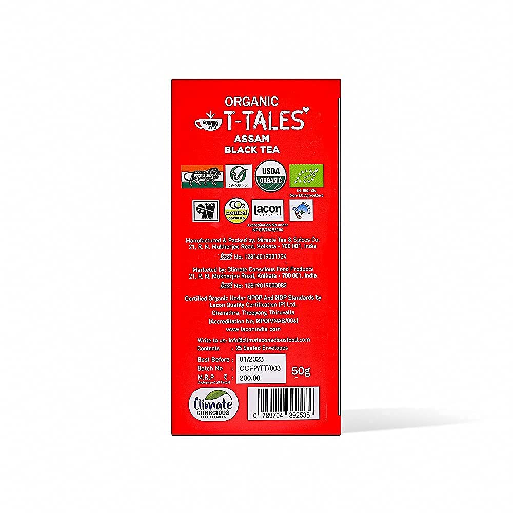 Black Tea | (Malty Flavor &amp;amp; Bold Amber Color) - Single Estate Teas - USDA Organic  - Assam - Organic T-Tales - 25 Tea Bag