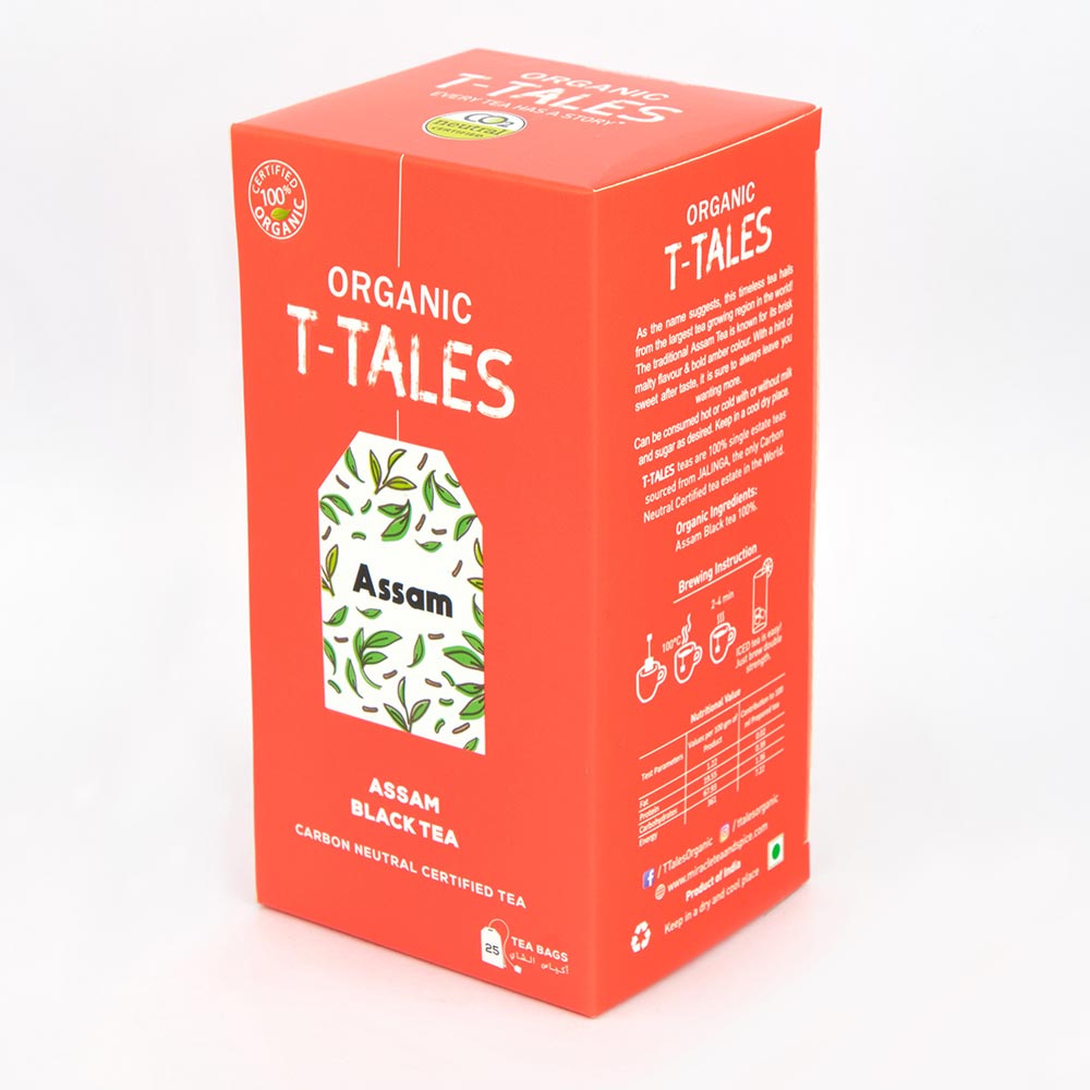 Black Tea | (Malty Flavor & Bold Amber Color) - Single Estate Teas - USDA Organic - Assam - Organic T-Tales - 25 Tea Bag