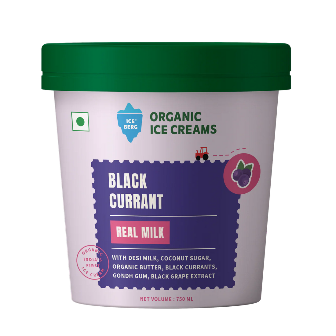 Ice Cream |Black Currant Ice Cream (Made From Real Milk, Gondh Gum, Organic Butter, Black Currant  ) - Churned with authentic &amp; Real Ingredients - Iceberg Organic Ice Cream - 750ml