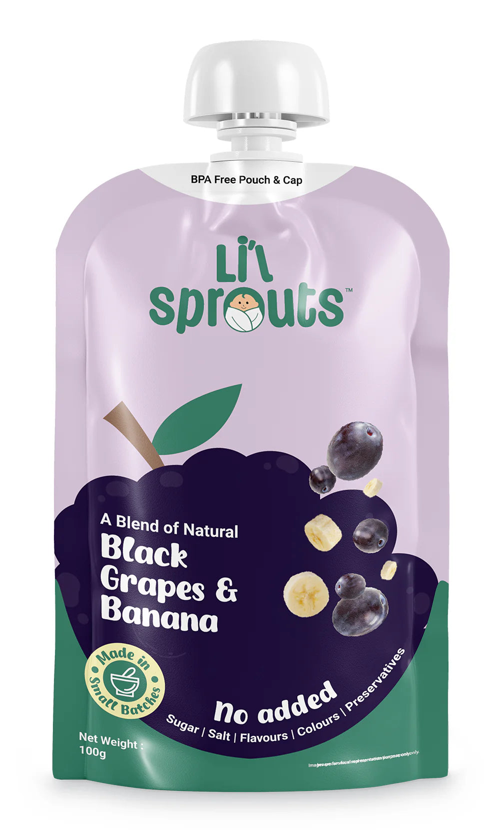 Puree | Black Grapes and Banana Puree - 100% Natural - Cold Pressed Ingredients - No Added Sugar, Salt, Flavours, Colours & No Artificial Ingredients - Lil Sprouts - 100gm