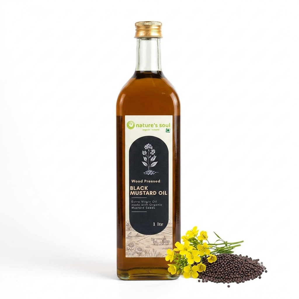 Black Mustard Oil (Wood Pressed) - Extra Virgin Oil - Made With Organic Mustard Seed -No Bleaching or Deodorizing, Preserves Healthy Fats-No Chemical Fertilizers or Synthetic Pesticide-Nature&