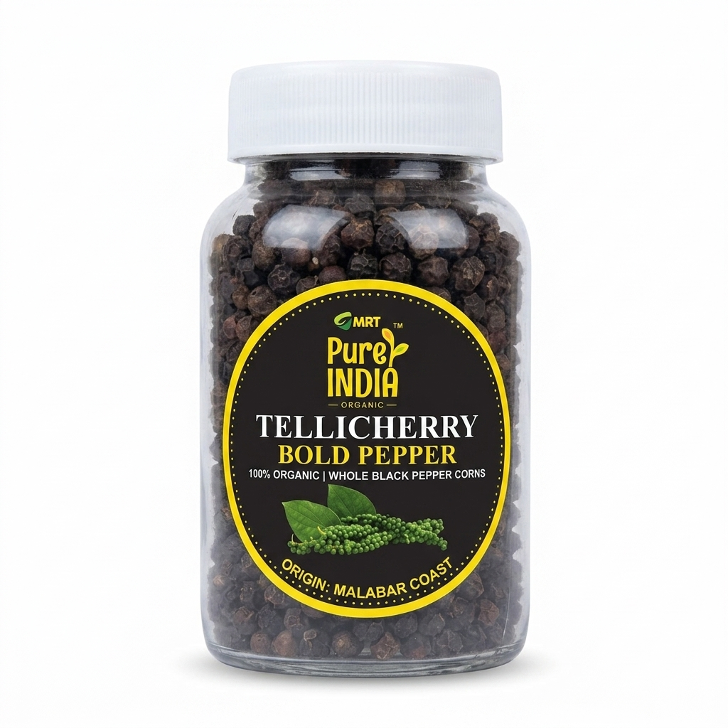 Black Pepper  (Tellicherry Bold Pepper)-Whole Black Pepper Corns- 100% Organic -No Preservative- Mrt Organic- 100gm