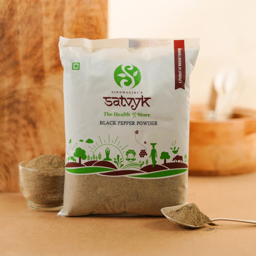Black Pepper Powder | Bold &amp; Pungent - Freshly Ground Kali Mirch - Ideal for Seasoning, Digestion &amp; Warmth - No Fillers - Satvyk - 100gm Glass Bottle