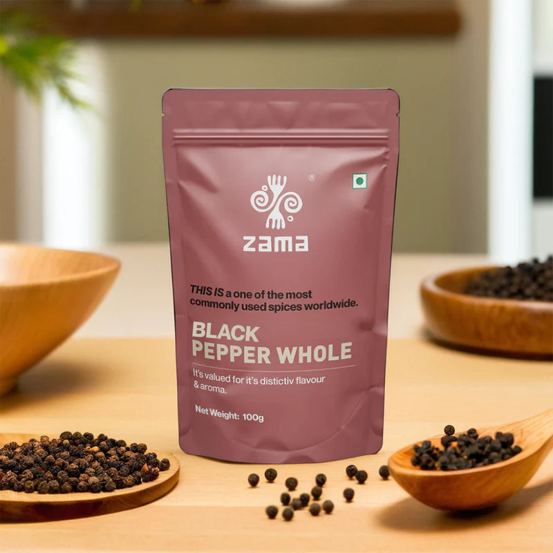 Black Pepper Whole- Naturally Tasty - Zama Organic - 100gm